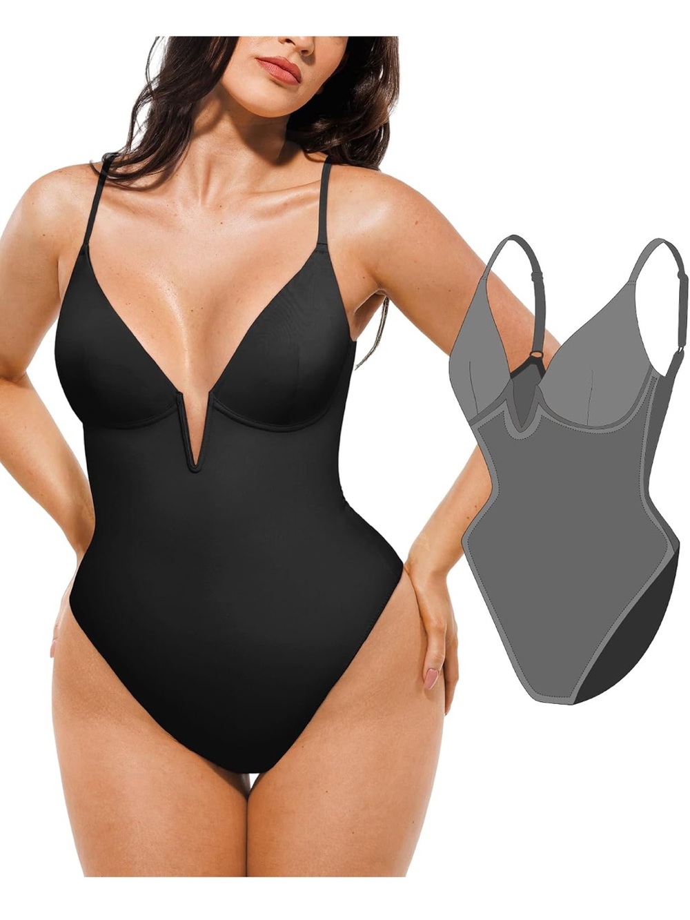Classic V-Neck Black One-Piece Swimsuit